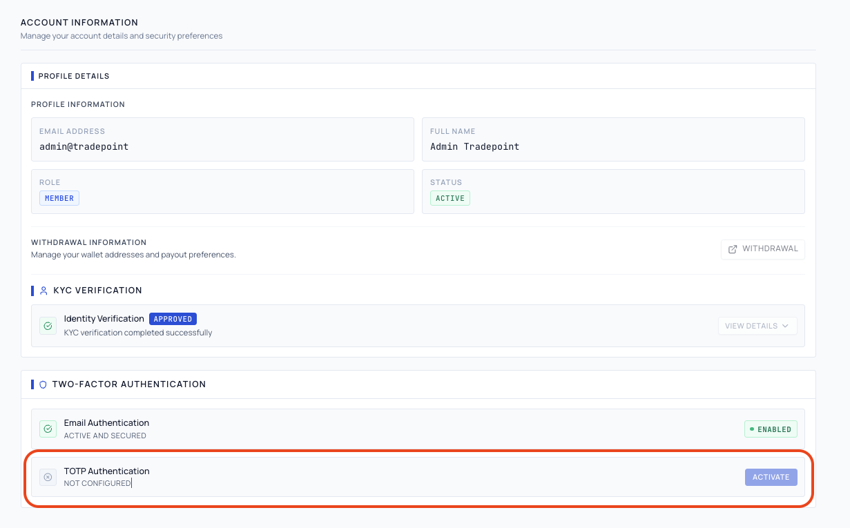 2FA Activate Button