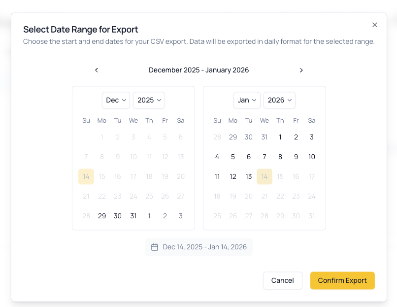 Export Date Range Picker