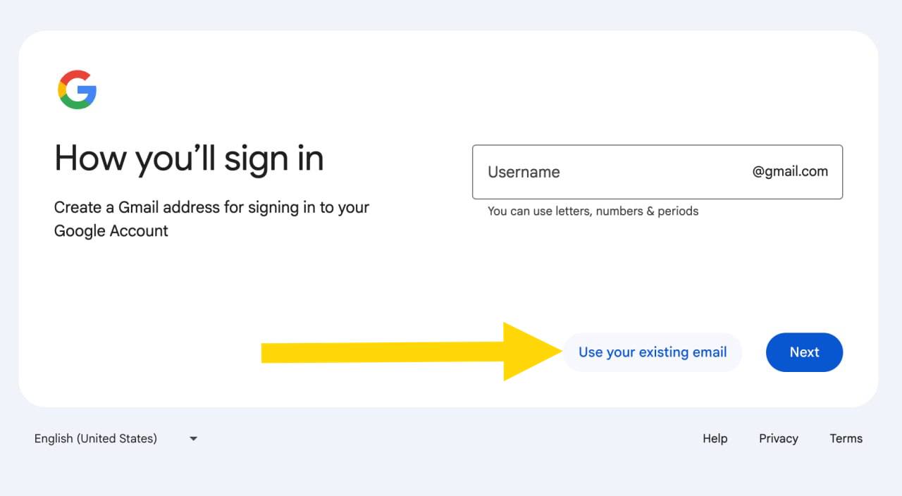 Use your existing email option